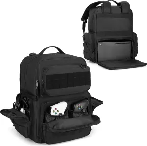 Travel Tactical Backpack Compatible with Xbox Series X Console Carrying Case Bag with Individual Room for Console, Plenty of Pockets for Controllers, Headphone and More(Patent Design)