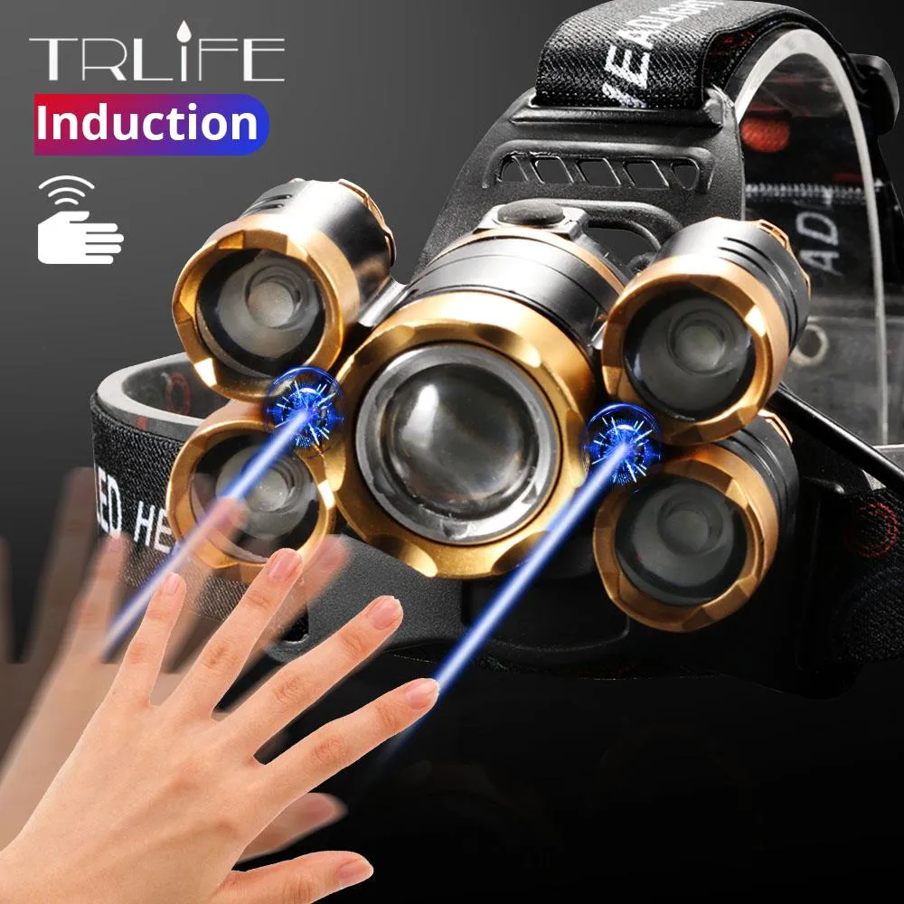 TRILIFE - Lampe torche frontale avec 5 LED, éclairage ultra puissant - parfait pour le camping, la pêche et autre activités nocturnes