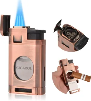Triple Flame Cigar Lighter with Cigar Cutter – Windproof, Durable, and Stylish Design for Perfect Cigar Lighting
