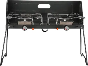 TsoLay Double Gas Stove, Foldable Portable Camp Grill with Adjustable Burners, Built-in Carrying Handle and Wind Panels, Heavy-Duty Latch and Handle for Camping and Outdoor Cooking,Tailgating, BBQ