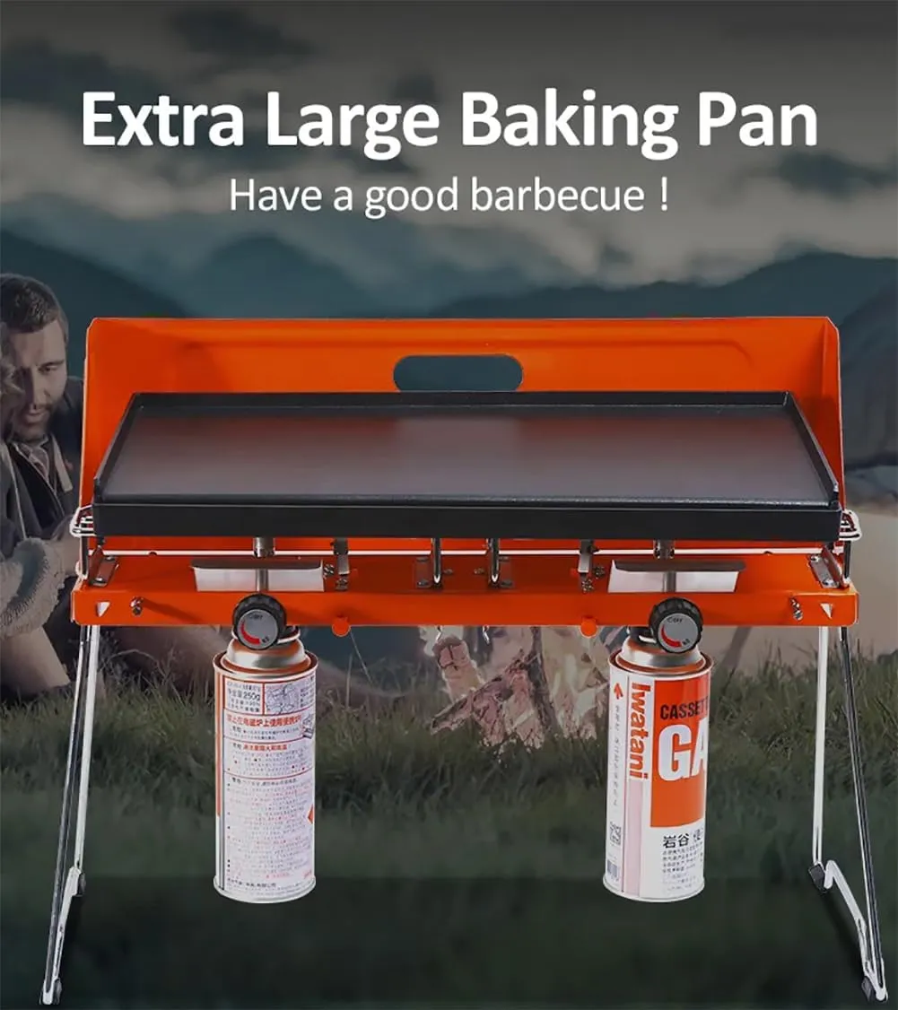 TsoLay Double Gas Stove, Foldable Portable Camp Grill with Adjustable Burners, Built-in Carrying Handle and Wind Panels, Heavy-Duty Latch and Handle for Camping and Outdoor Cooking,Tailgating, BBQ