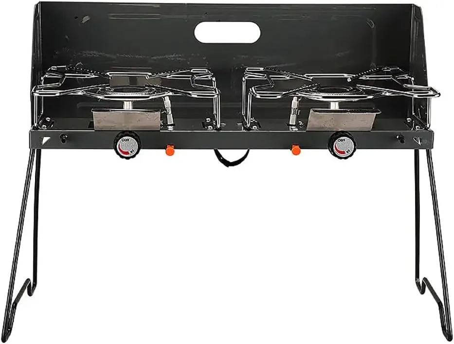 TsoLay Double Gas Stove, Foldable Portable Camp Grill with Adjustable Burners, Built-in Carrying Handle and Wind Panels, Heavy-Duty Latch and Handle for Camping and Outdoor Cooking,Tailgating, BBQ