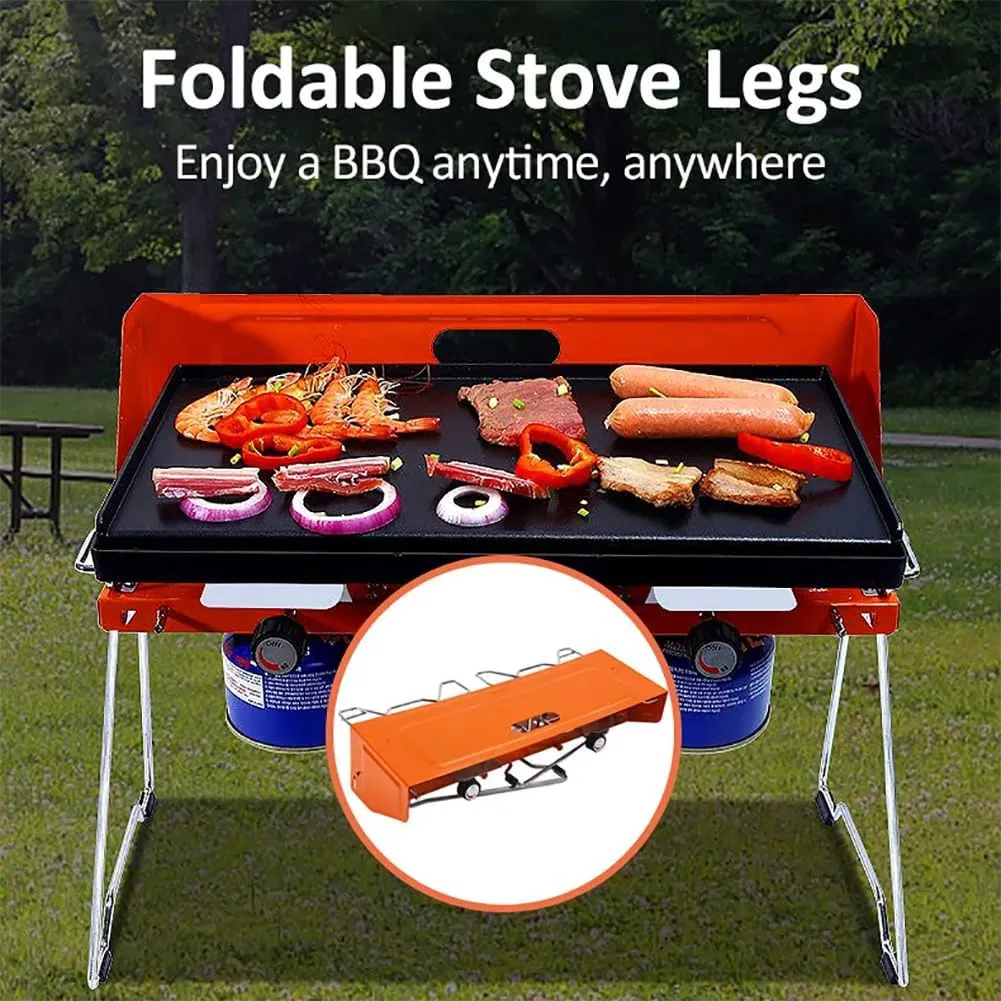 TsoLay Double Gas Stove, Foldable Portable Camp Grill with Adjustable Burners, Built-in Carrying Handle and Wind Panels, Heavy-Duty Latch and Handle for Camping and Outdoor Cooking,Tailgating, BBQ