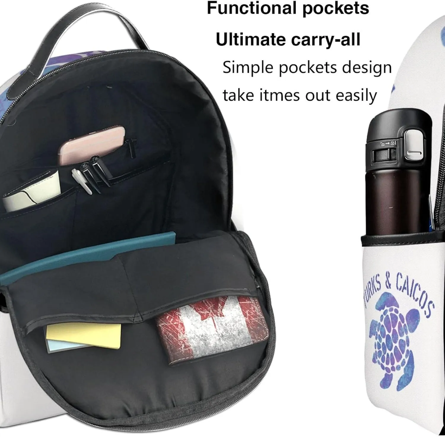 Turks Caicos Islands Flag Turtle Casual Backpack Travel Backpacks Outdoor Sports Rucksack Lightweight Daypack Fashion Carry-on Bag for Weekender Traveling