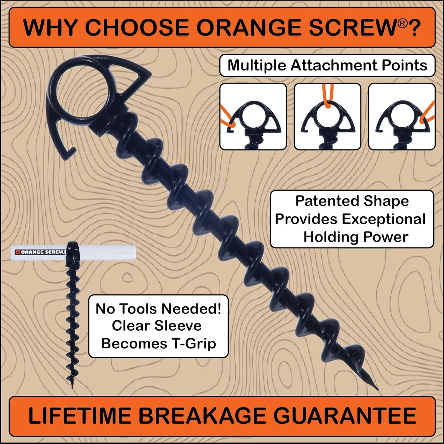 Ultimate Ground Anchors: Heavy Duty Screw-in Tent Stakes for High Wind, Sand, Canopies, and Camping - Made in USA, 100% Recycled, Included T-Grip Tool - (Small, 4 Pack)