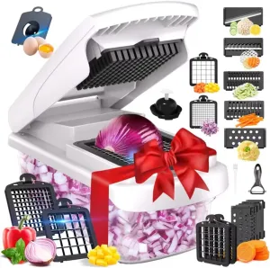 Ultimate Vegetable Chopper 15-in-1 – Kitchen Gadgets & Utensils, Food Chopper, Onion Dicer, Spiralizer & Slicer with Adjustable Blades & Large Storage Container.