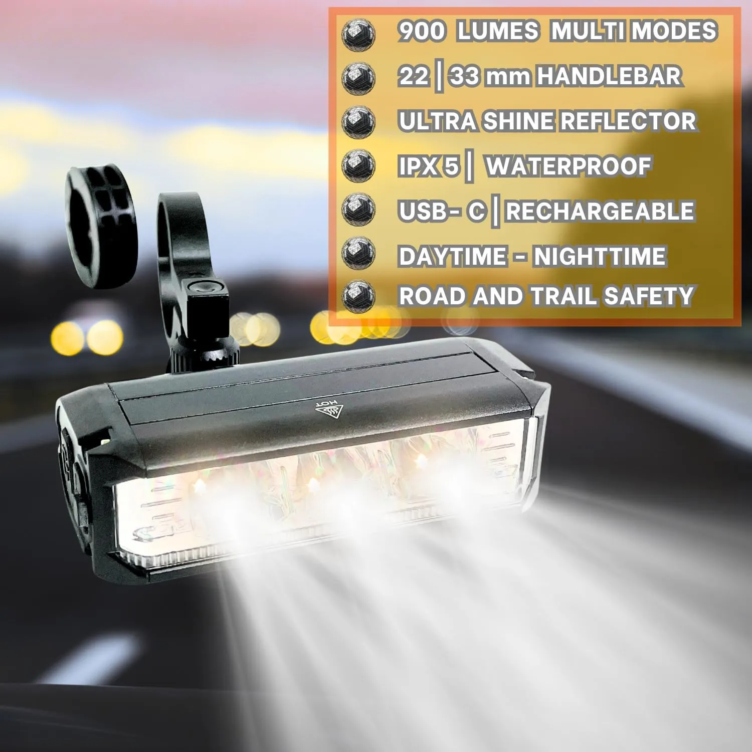 Ultra Bright Bike Light for Night Riding Led Rechargeable lamp for Bycicles Waterproof Multiple Modes Flashlight. Firm Bracket for Tubular Handlebar MTB, Road Cyclocross, Ebike, Mini Bike
