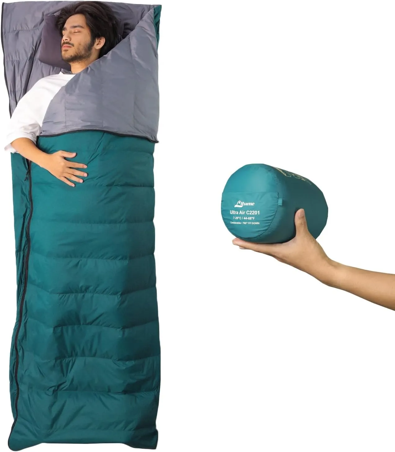 Ultra Compact Down Sleeping Bag - 3 Season, Lightweight, 700 Fill Power, Packable for Adults, Double, Backpacking, Camping, Hiking, Family - With Stuff Sack