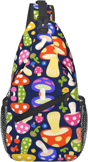 Ultra Lightweight Sling Shoulder Backpack Shoulder Crossbody Bag Chest Pack Multipurpose Anti-Theft Daypack for Outdoors Camping Hiking Trekking, Colorful Mushroom Art