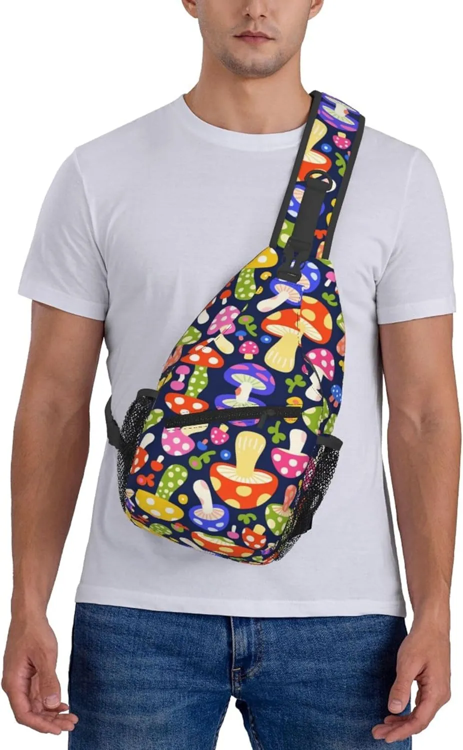 Ultra Lightweight Sling Shoulder Backpack Shoulder Crossbody Bag Chest Pack Multipurpose Anti-Theft Daypack for Outdoors Camping Hiking Trekking, Colorful Mushroom Art