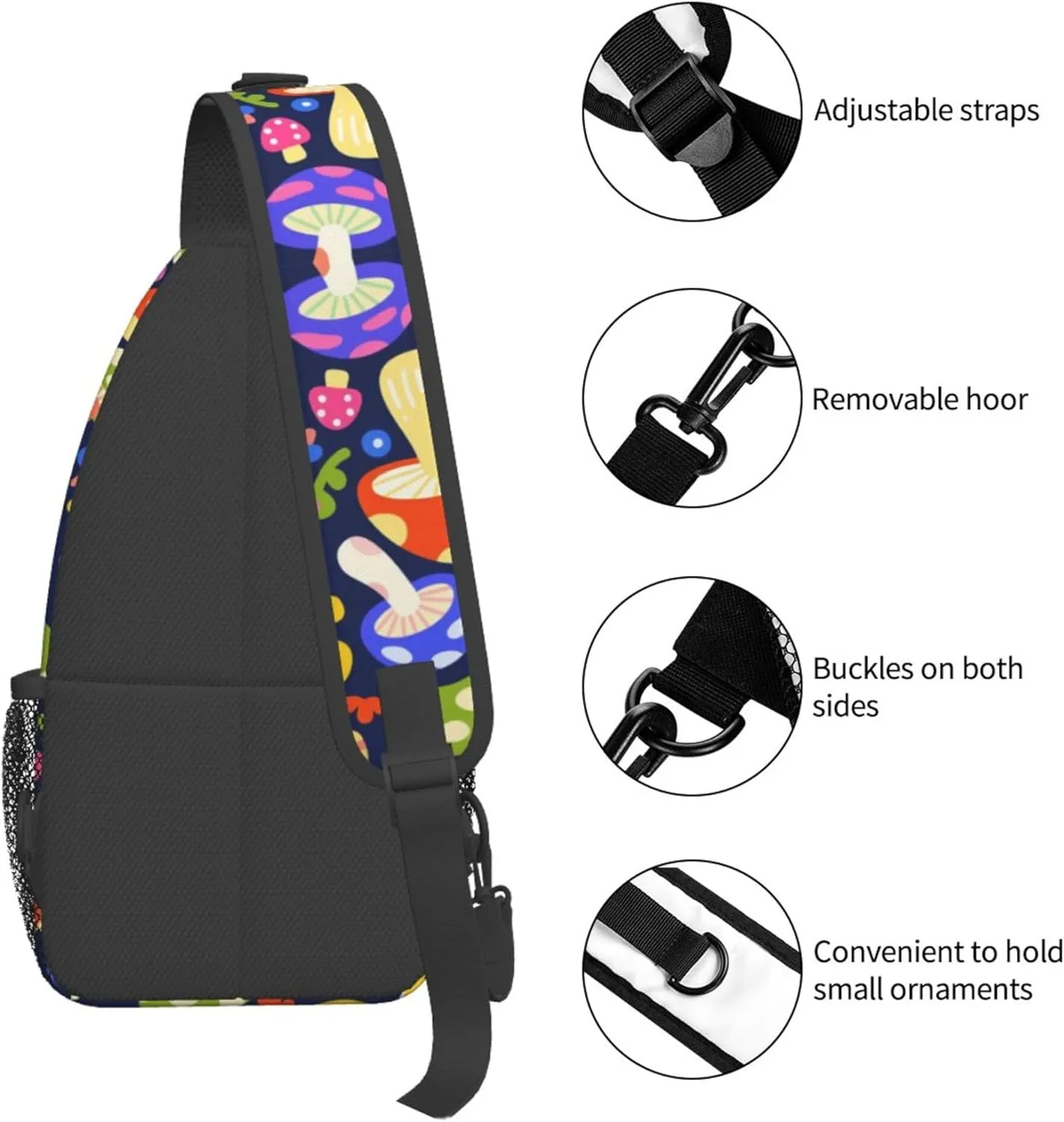 Ultra Lightweight Sling Shoulder Backpack Shoulder Crossbody Bag Chest Pack Multipurpose Anti-Theft Daypack for Outdoors Camping Hiking Trekking, Colorful Mushroom Art