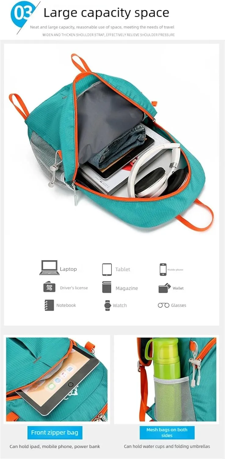 Ultralight foldable hiking backpack, waterproof travel backpack, multi-pocket design for outdoor camping hiking (black)