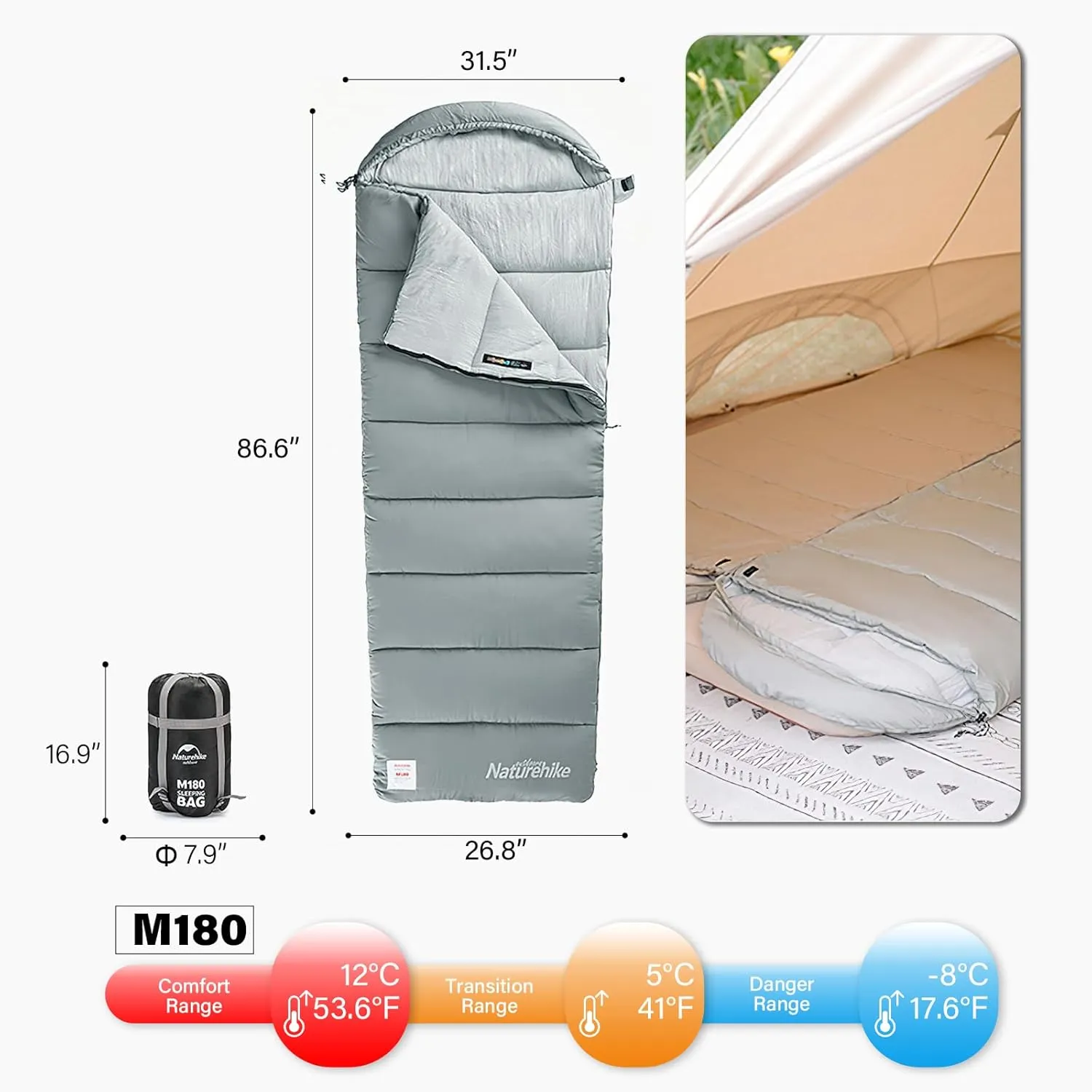 Ultralight Sleeping Bag 25°F-54°F with Hood Great for 3-4 Season Traveling Camping Outdoor Activities Family Camping Mountaineering car Camping,Machine Washable No-Snag Zipper