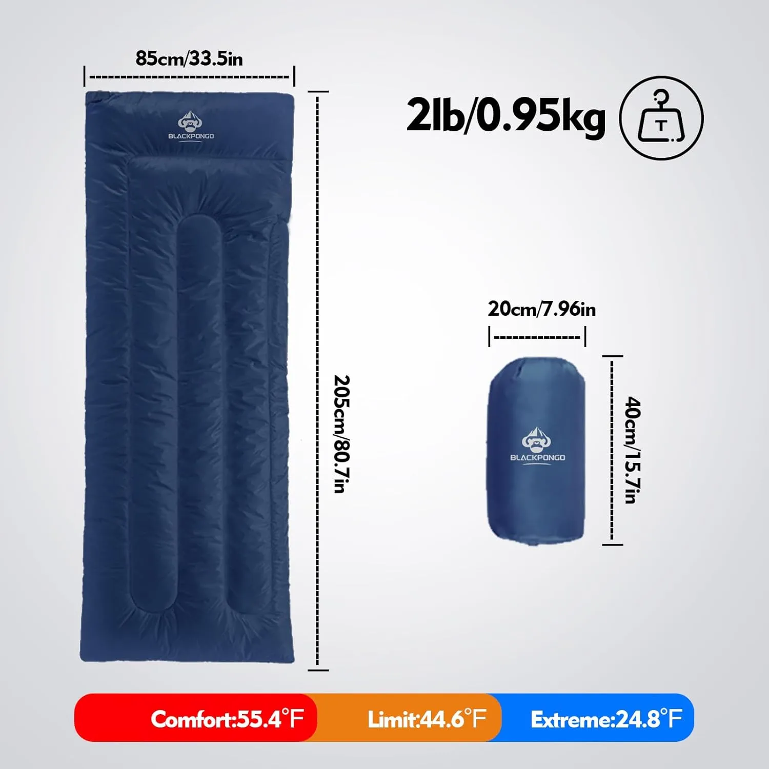 Ultralight Sleeping Bag - Envelope Lightweight Portable, Waterproof, Comfort with Compression Sack - Great for 3 Season Traveling, Camping, Hiking