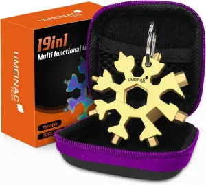 UMEINAC Snowflake Multitool, 19 in 1 Snowflake Multi-Tool, Portable Keychain Multitool Bottle Opener (Stainless Steel-Golden)