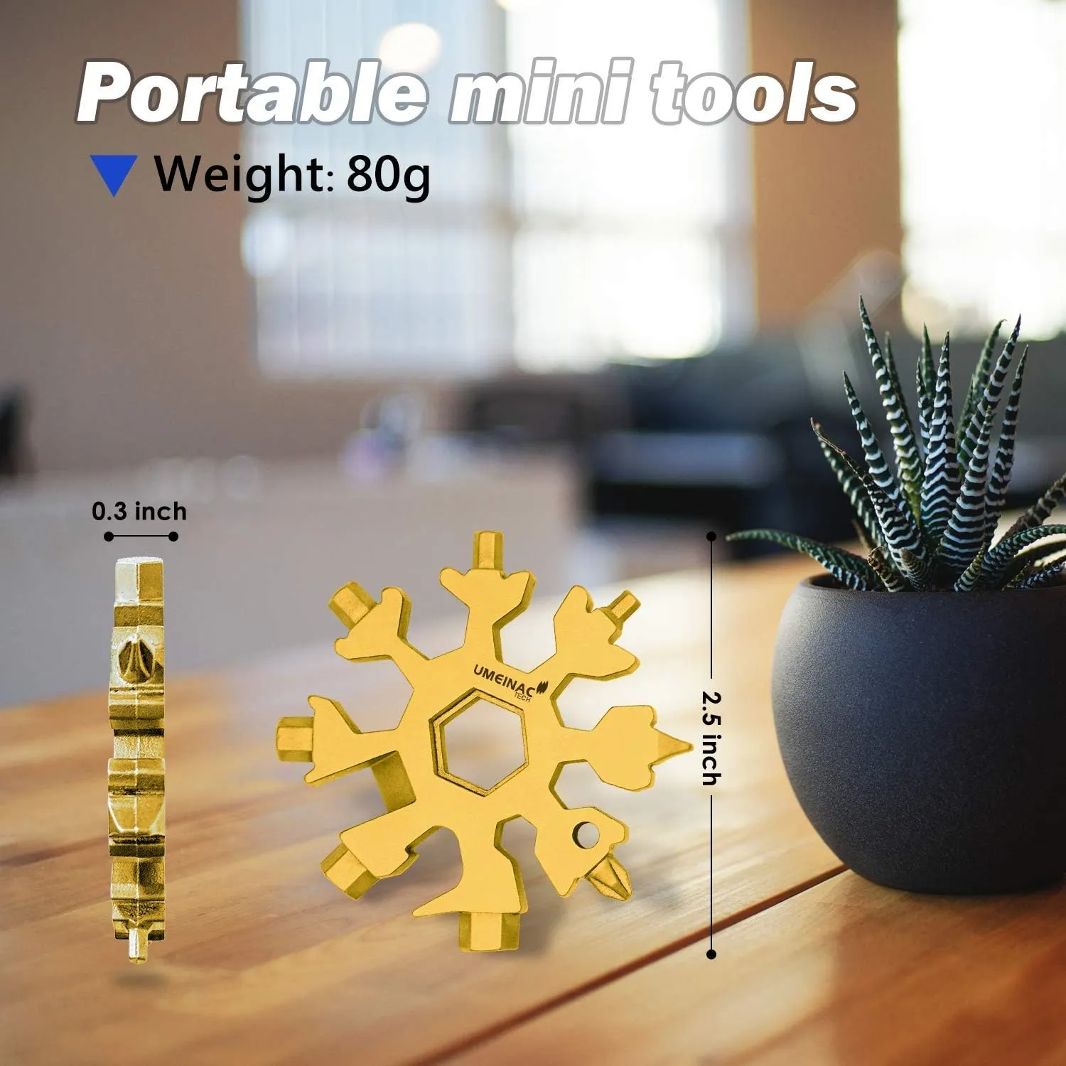 UMEINAC Snowflake Multitool, 19 in 1 Snowflake Multi-Tool, Portable Keychain Multitool Bottle Opener (Stainless Steel-Golden)