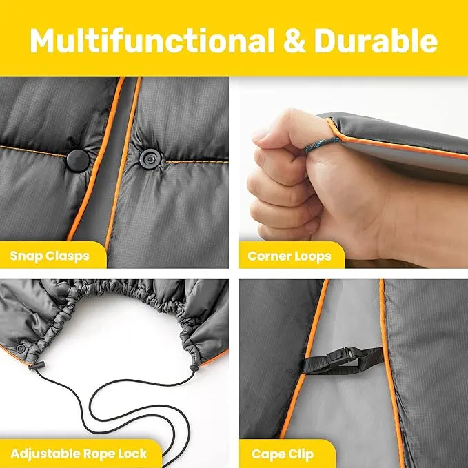 UNIKOME Outdoor Packable Camping Blanket, Lightweight Travel Blanket for Hiking, Camping, Dual-Sides Waterproof Puffy Down Alternative Camping Blanket with Snap Clasps, 75"×52", Grey&Light Grey