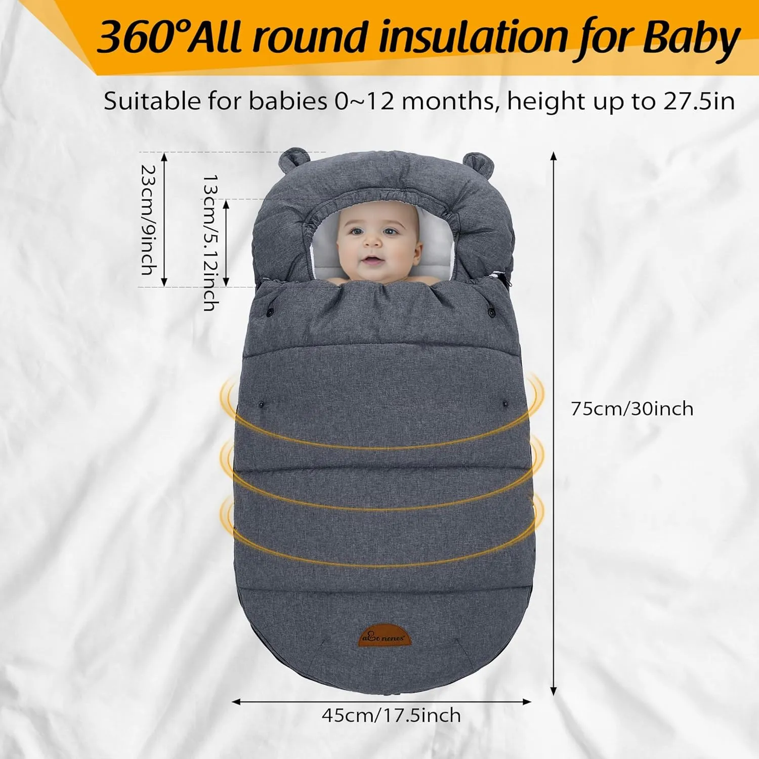 Universal Footmuff for Stroller, Baby Bunting Bags, Winter Windproof Warm Pram Footmuffs, Water Resistant Sleeping Bag with Hood for Strollers, Pushchairs, Prams, Car Seat, 30"*17.5"