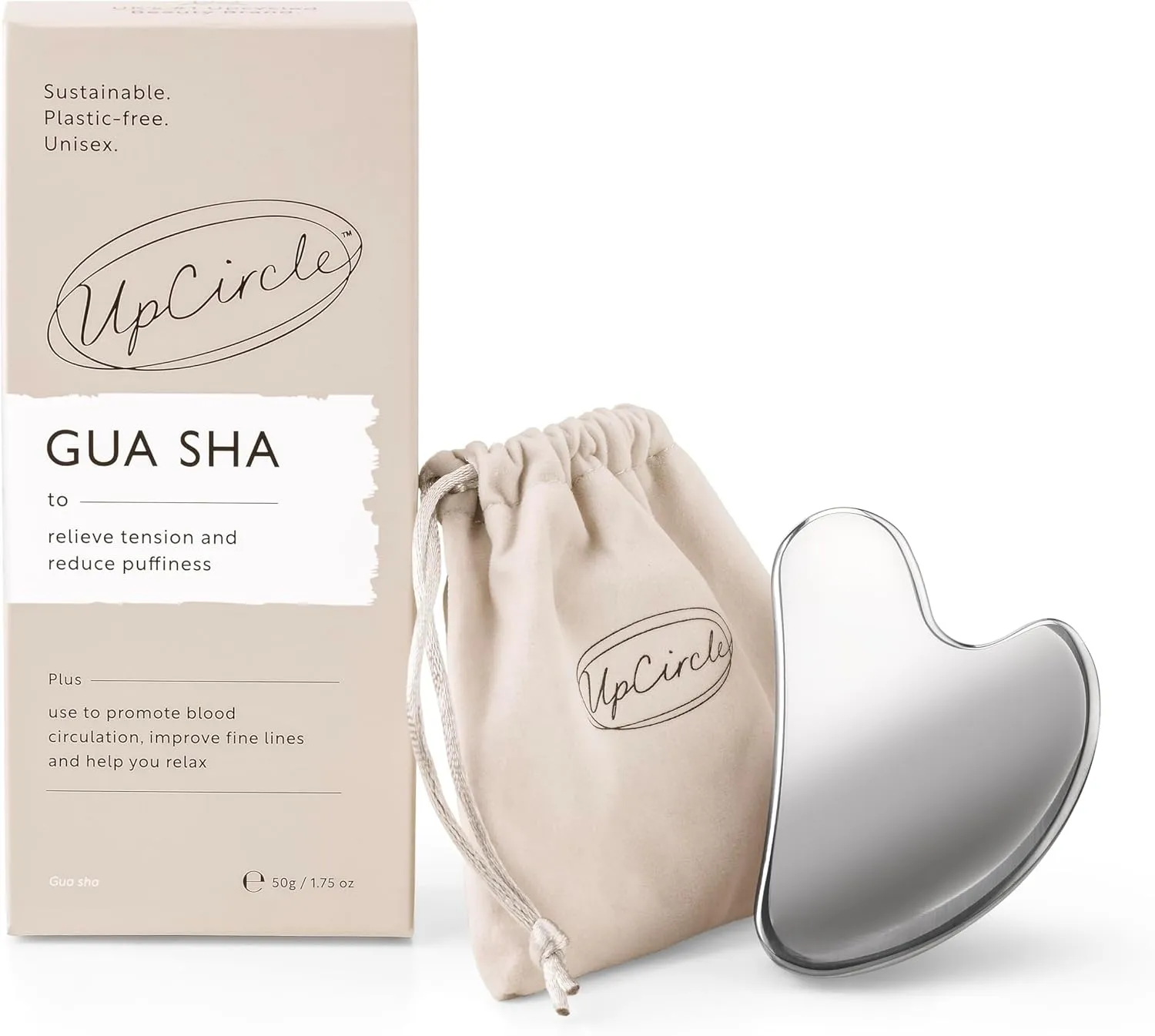 UPCIRCLE Gua Sha Facial Tool - Relieves Tension, Aids Lymphatic Drainage   Boosts Circulation for A Healthy Glow – Stainless Steel Tool