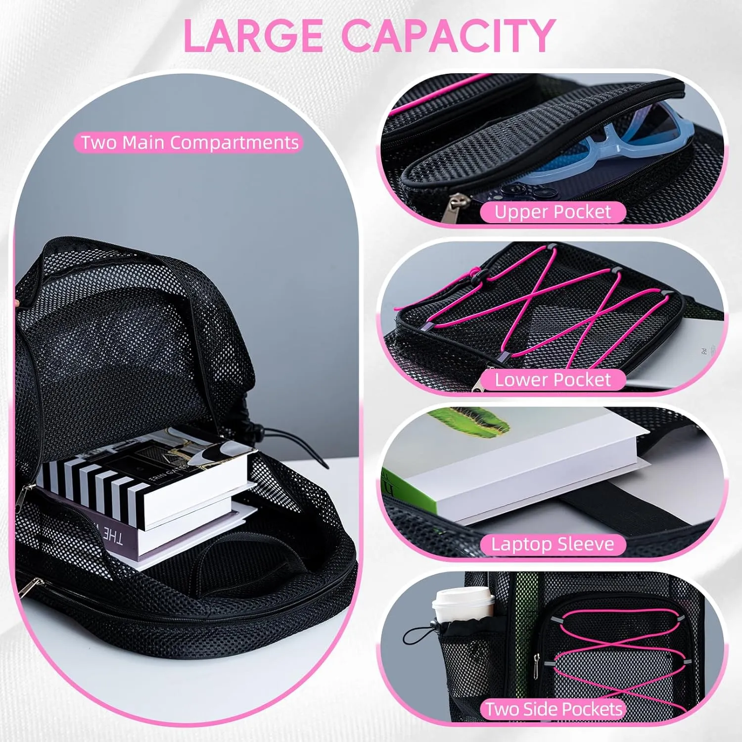 Upgraded Mesh Backpack for School Heavy Duty, See Through Backpack for Beach Kids