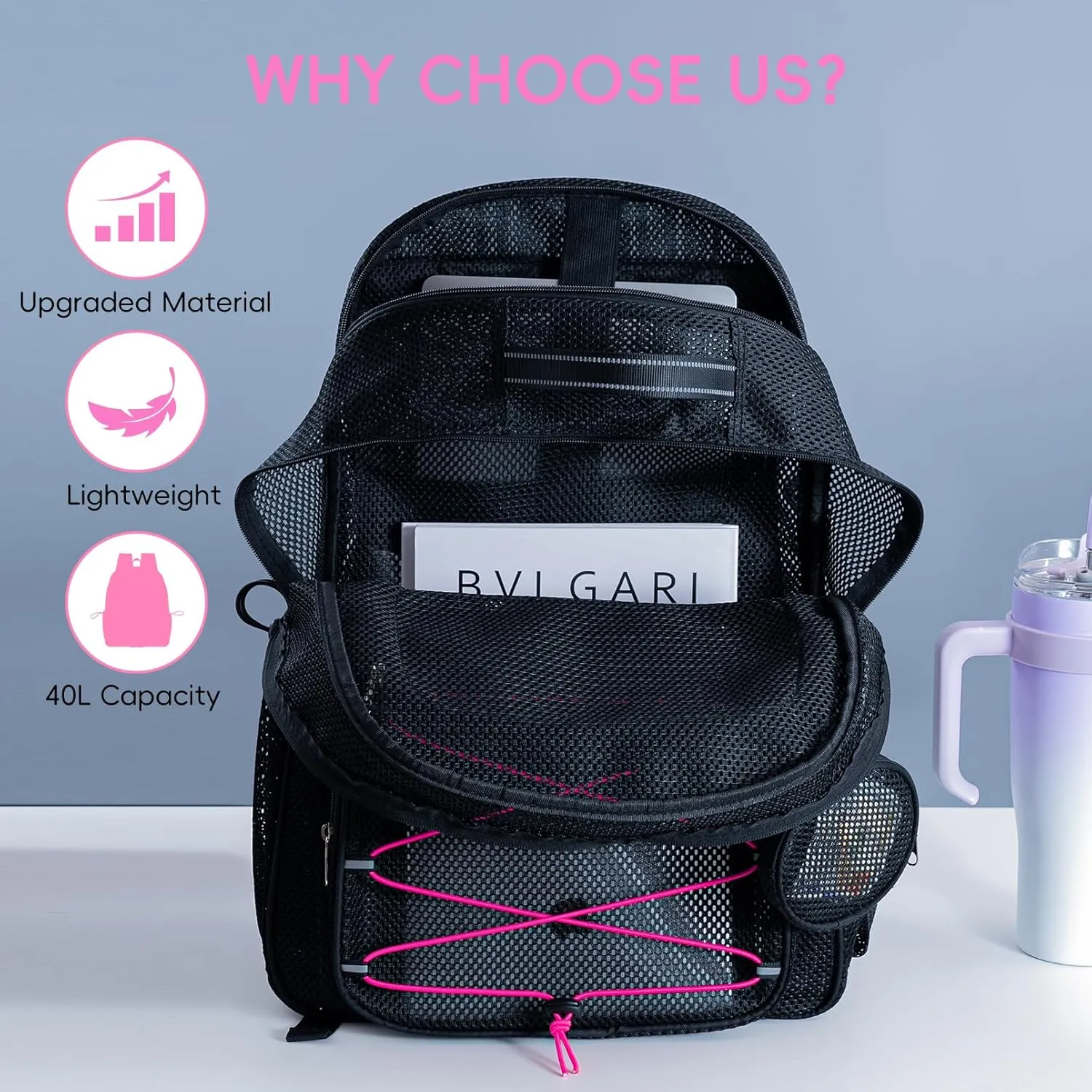 Upgraded Mesh Backpack for School Heavy Duty, See Through Backpack for Beach Kids
