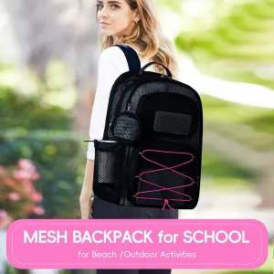 Upgraded Mesh Backpack for School Heavy Duty, See Through Backpack for Beach Kids