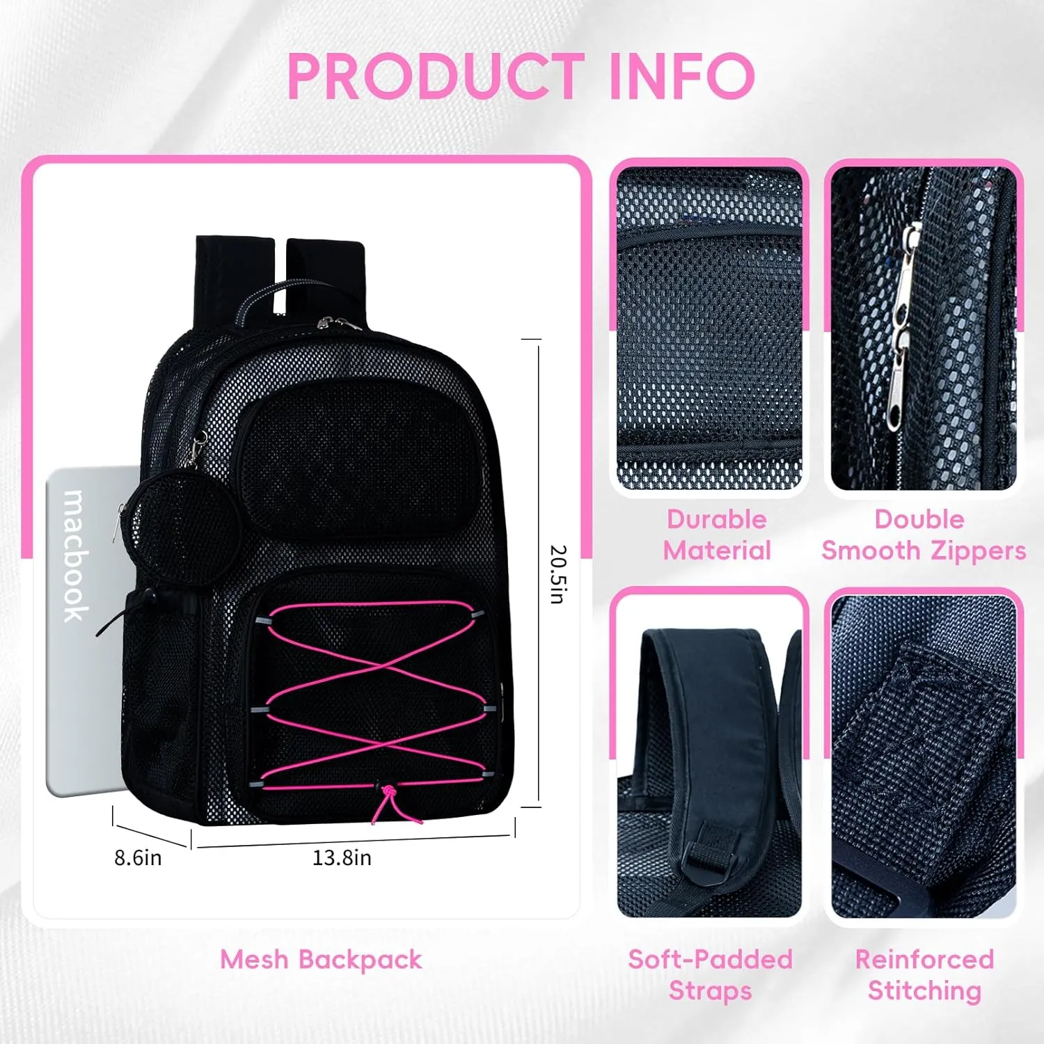 Upgraded Mesh Backpack for School Heavy Duty, See Through Backpack for Beach Kids
