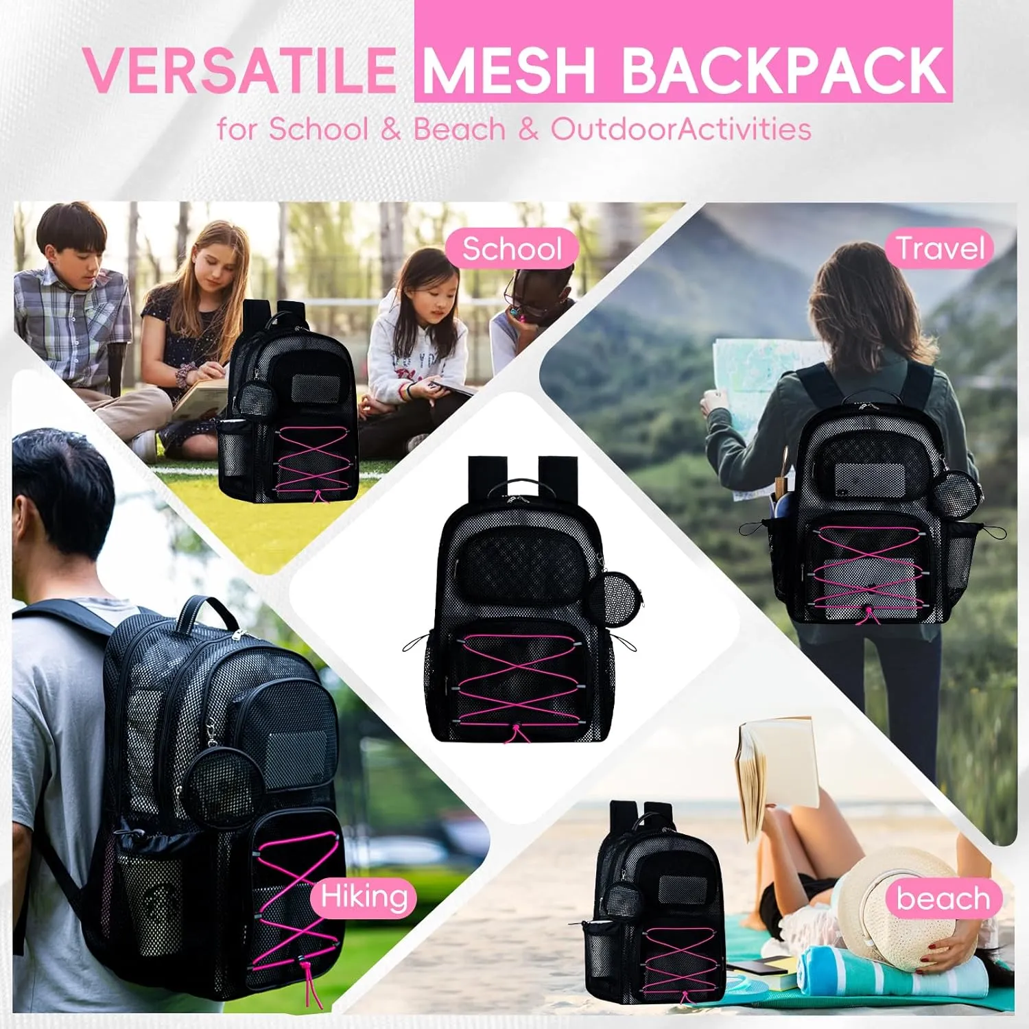 Upgraded Mesh Backpack for School Heavy Duty, See Through Backpack for Beach Kids