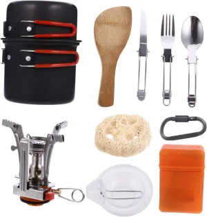 UPKOCH Portable Cooking Set for 1-2 People Camping Cookware Kit Hiking Pot Bowl Mini Tea Pot Outdoor Cooking Tool