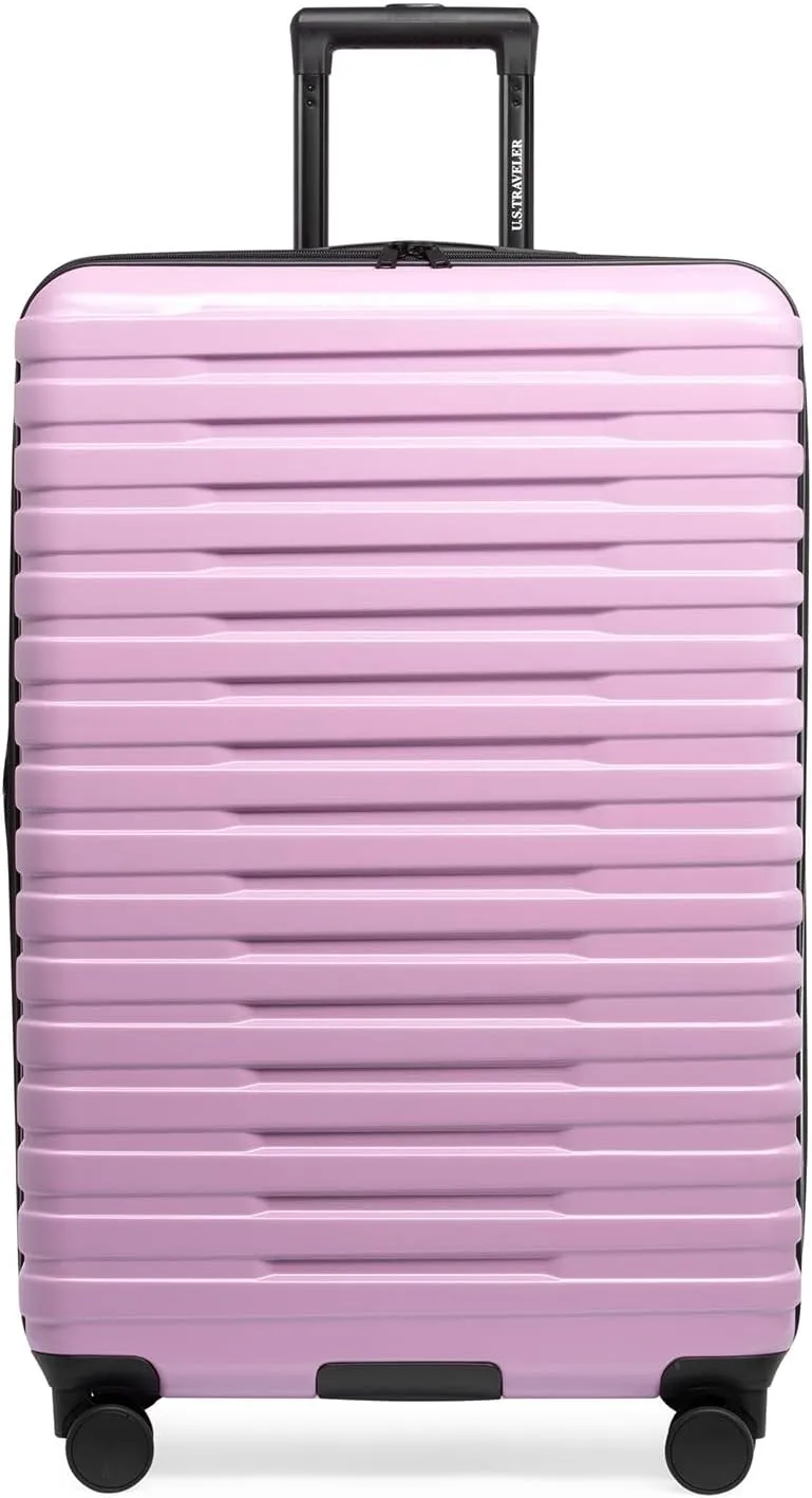 U.S. Traveler Boren Polycarbonate Hardside Rugged Travel Suitcase Luggage with 8 Spinner Wheels, Aluminum Handle, Lavender, Checked-Large 30-Inch
