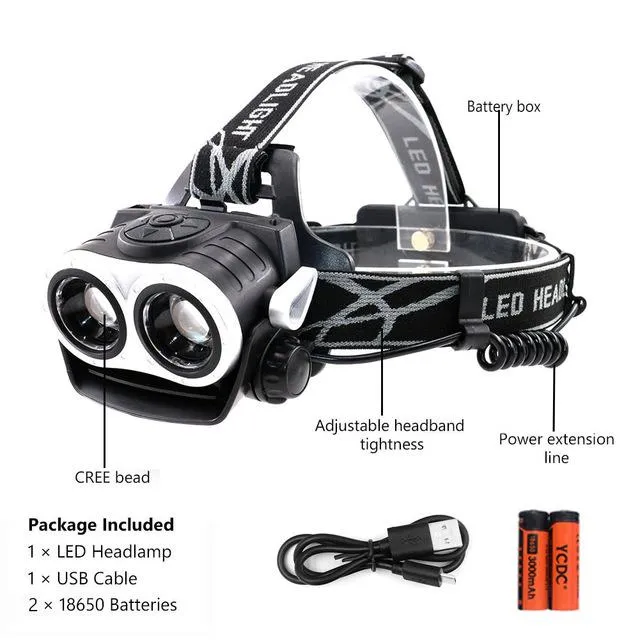 USB Headlamp CREE LED XML T6 Headlight 3200Lumens LED Headlamp Rechargeable Fishing Light Outdoor Lighting 18650 Battery Charger