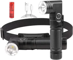 USB Rechargeable 2 in 1 Headlamp Flashlight 5000 Lumen Aluminum Compact 90° Rotating Swivel Head Work Light;Waterproof Pocket Clip Magnetic Base for Hands-Free Flashlights for Hard Hat Working