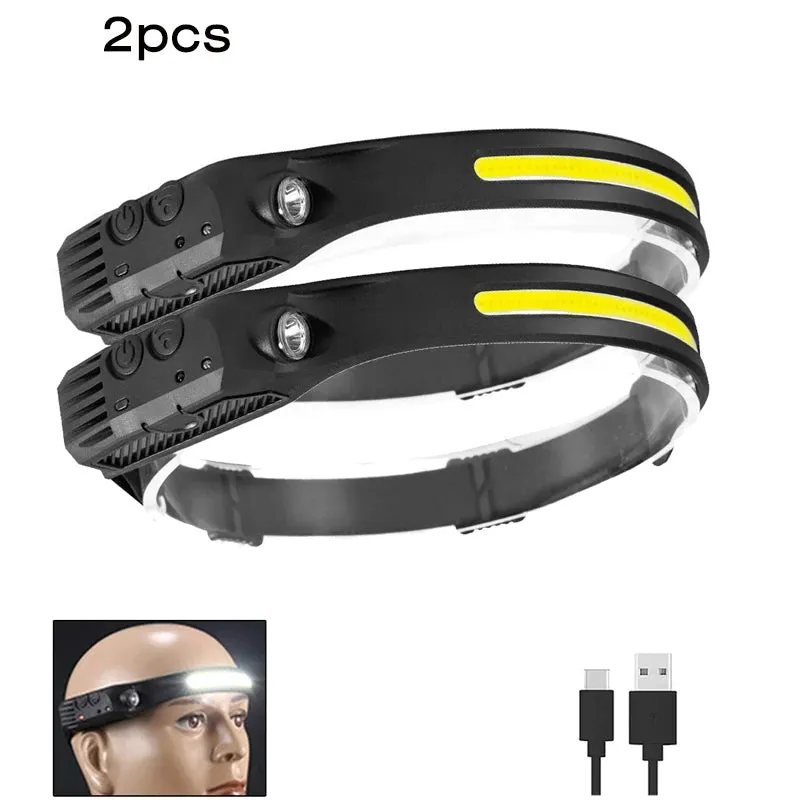 USB Rechargeable COB Induction Headlamp, Sensor Head Flashlight, Waterproof, 5 Modes, 1-10pcs