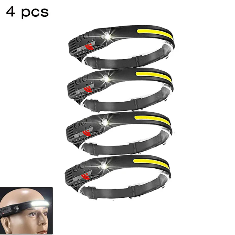 USB Rechargeable COB Induction Headlamp, Sensor Head Flashlight, Waterproof, 5 Modes, 1-10pcs