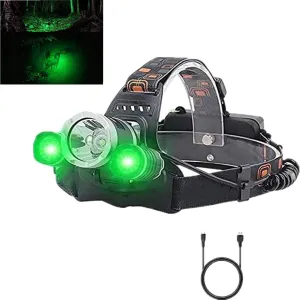 USB Rechargeable Green Light Headlamp,High lumens Brightest White & Green LED Hunting Headlamps,IPX4 Waterproof Zoomable Work Headlight Head Flashlight for Camping, Hiking, Running