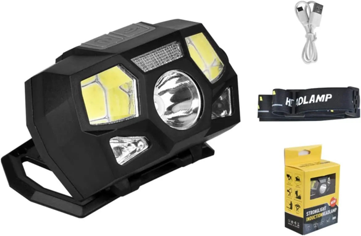 USB Rechargeable Headlamp Set 3 Modes Red/Black Led Xpe Cob Motion Sensor Ideal for Outdoor Activities