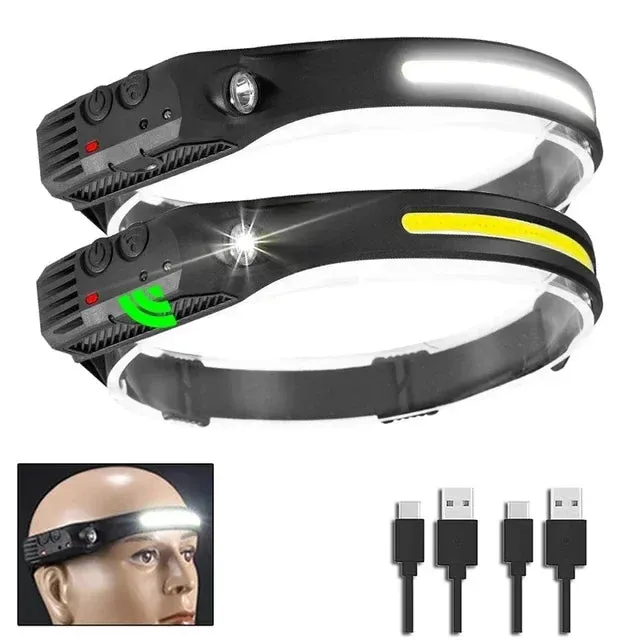 USB Rechargeable LED Sensor Headlamp COB Headlight Torch Waterproof Light for Fishing Camping