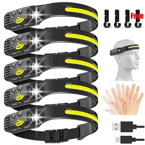 USB Rechargeable LED Sensor Headlamp COB Headlight Torch Waterproof Light for Fishing Camping