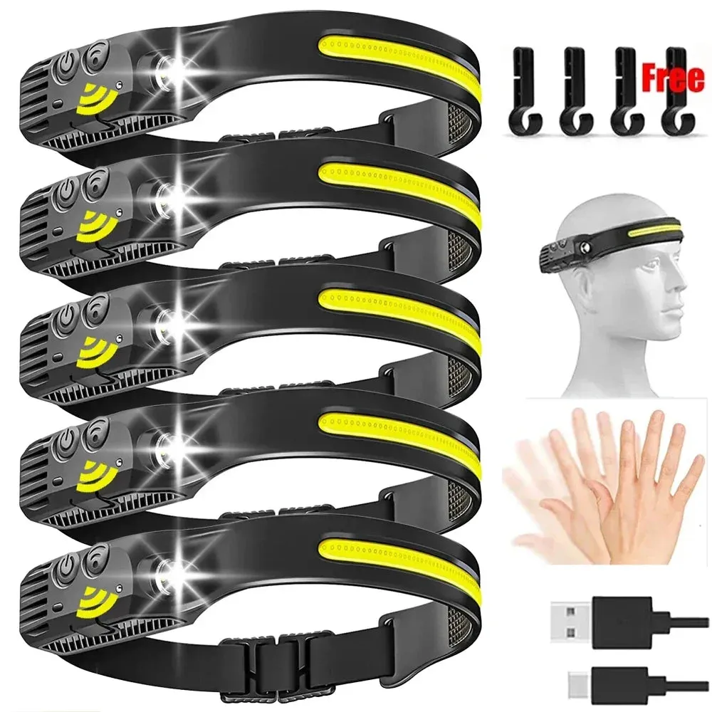 USB Rechargeable LED Sensor Headlamp COB Headlight Torch Waterproof Light for Fishing Camping