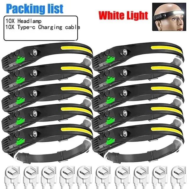 USB Rechargeable LED Sensor Headlamp COB Headlight Torch Waterproof Light for Fishing Camping