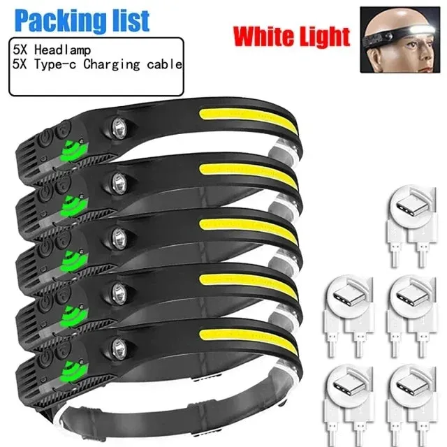 USB Rechargeable LED Sensor Headlamp COB Headlight Torch Waterproof Light for Fishing Camping