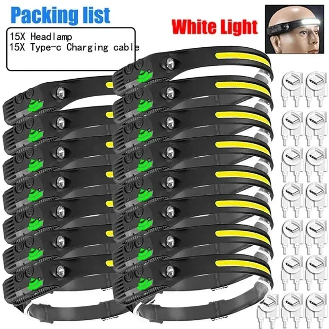 USB Rechargeable LED Sensor Headlamp COB Headlight Torch Waterproof Light for Fishing Camping