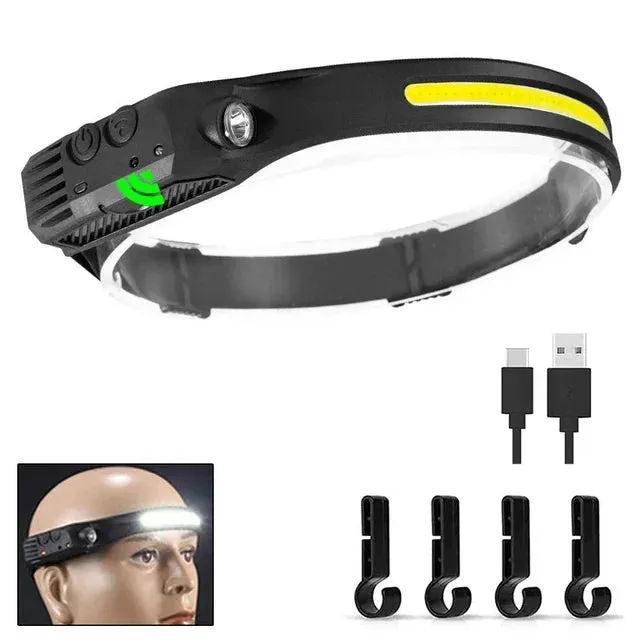 USB Rechargeable LED Sensor Headlamp COB Headlight Torch Waterproof Light for Fishing Camping