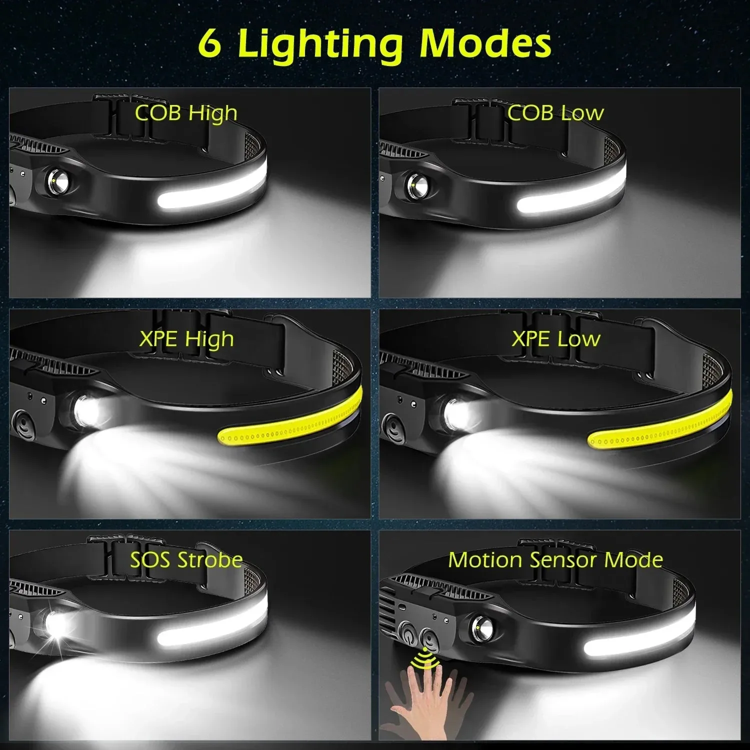 USB Rechargeable LED Sensor Headlamp COB Headlight Torch Waterproof Light for Fishing Camping
