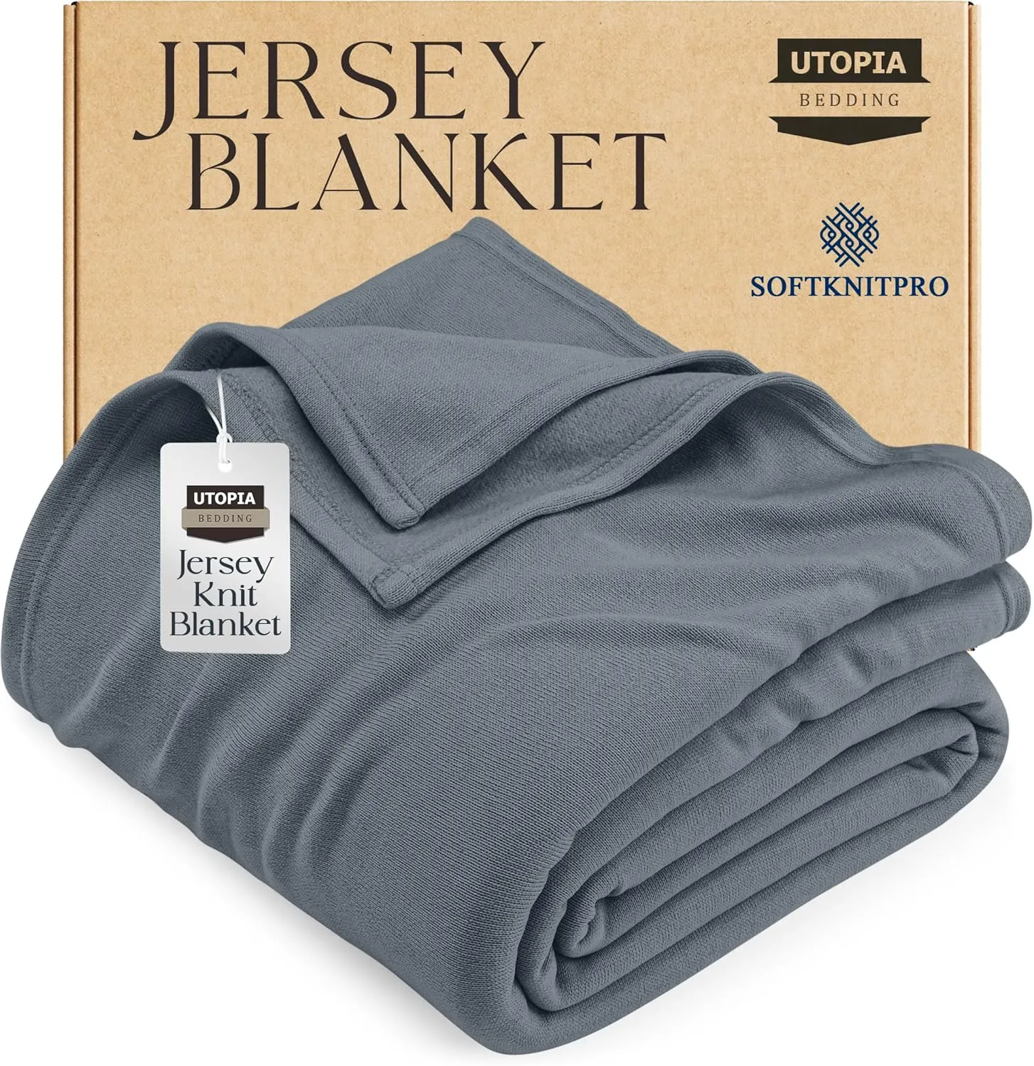 Utopia Bedding Knit Blanket Queen Size (90x90 Inches, Grey) Soft Lightweight Jersey Breathable Sweatshirt Blanket for Bed,Couch & Sofa