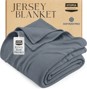 Utopia Bedding Knit Blanket Queen Size (90x90 Inches, Grey) Soft Lightweight Jersey Breathable Sweatshirt Blanket for Bed,Couch & Sofa