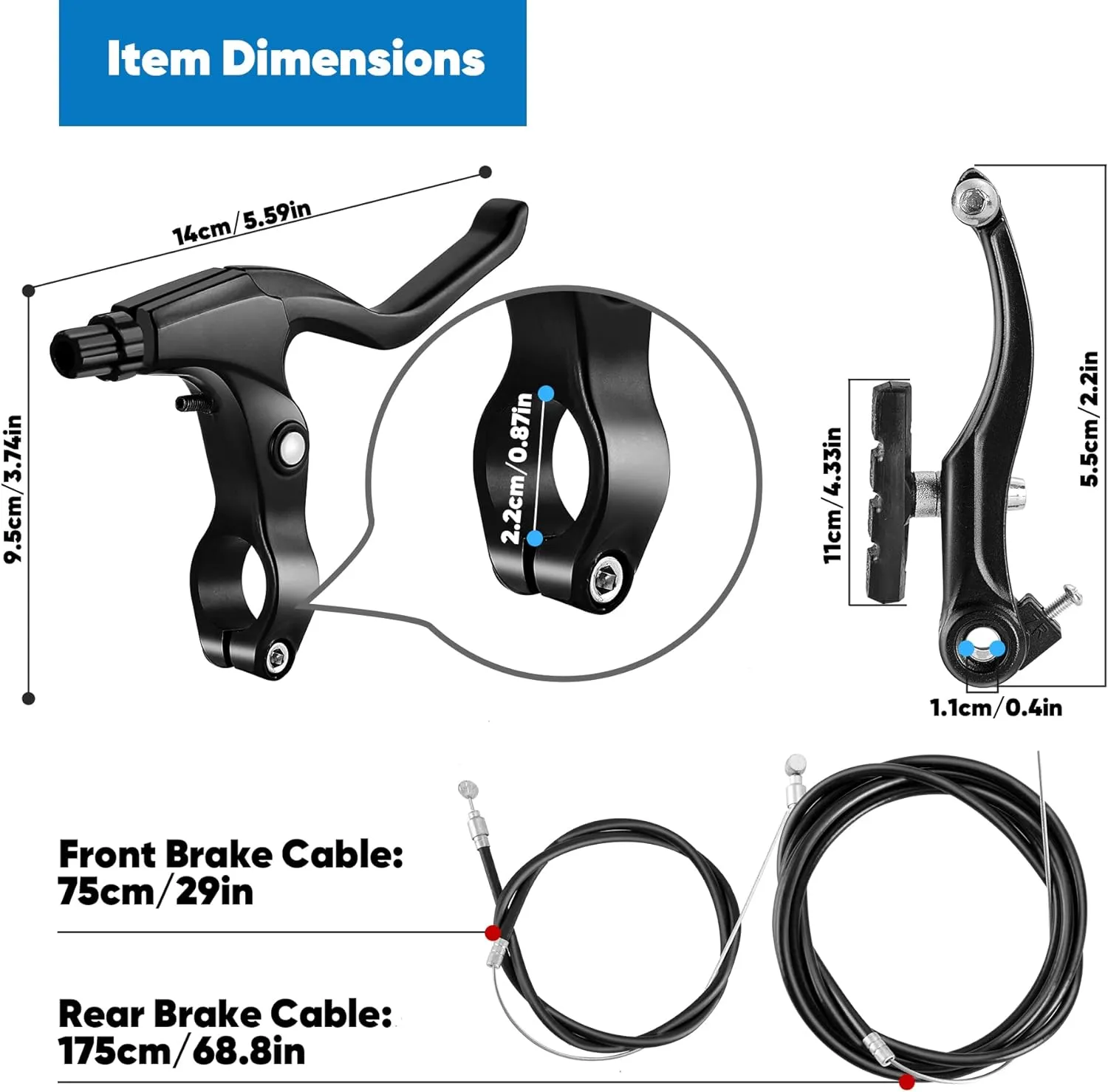 V-Type Bike Brake Set, Complete Universal Bike Front and Rear MTB Brake, Bicycle Brakes, Inner and Outer Cables, Include Brakes Lever Calipers Multi-Tool Wrenches