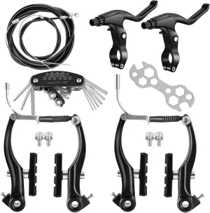 V-Type Bike Brake Set, Complete Universal Bike Front and Rear MTB Brake, Bicycle Brakes, Inner and Outer Cables, Include Brakes Lever Calipers Multi-Tool Wrenches
