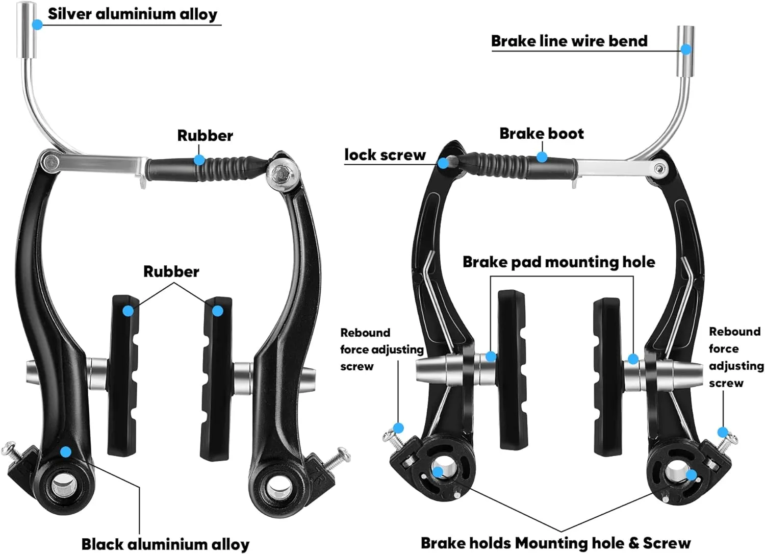 V-Type Bike Brake Set, Complete Universal Bike Front and Rear MTB Brake, Bicycle Brakes, Inner and Outer Cables, Include Brakes Lever Calipers Multi-Tool Wrenches