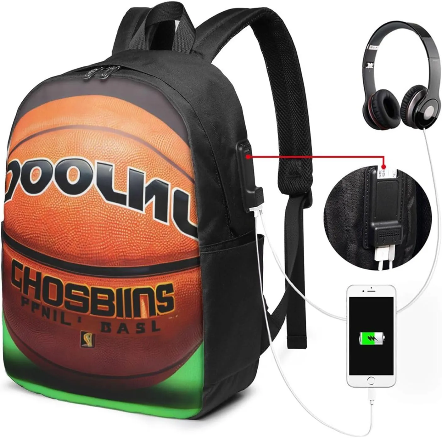 vacsAX Durable Ergonomic Backpack With - Large Capacity With USB Ports - Perfect For Women Men Basketball Background